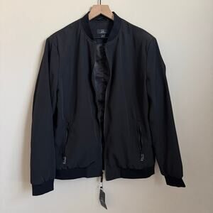 NWT Michael Strahan Mens Black Bomber Zip Jacket Cuffed Pockets Size Large Top